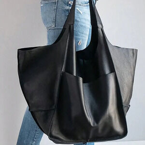 Black Casual Women's Large Capacity Tote Bag With Front Pocket
